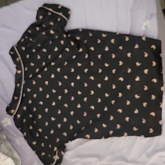 Victoria's Secret Black Button Down Shirt with Pink Floral Pattern - Picture 2 of 2